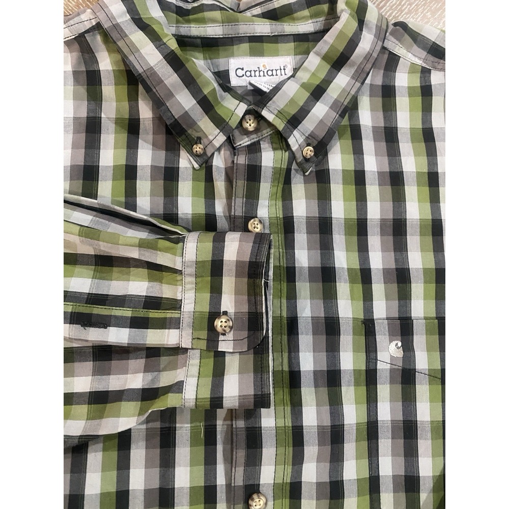 Carhartt Button Down Shirt Mens Size 4XL Long Sleeve Shirt‎ Green/Gray